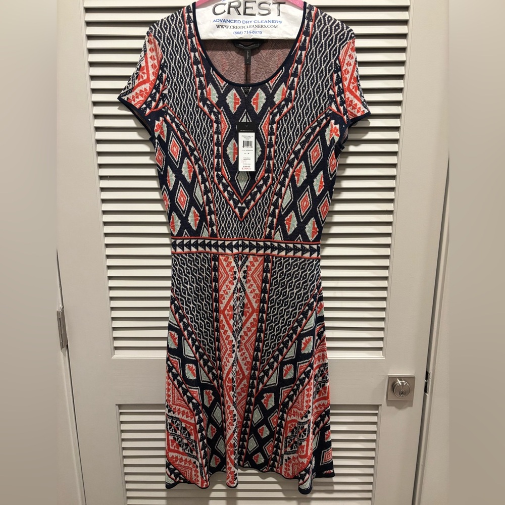 Geometric Patterned Dress - Black and Red